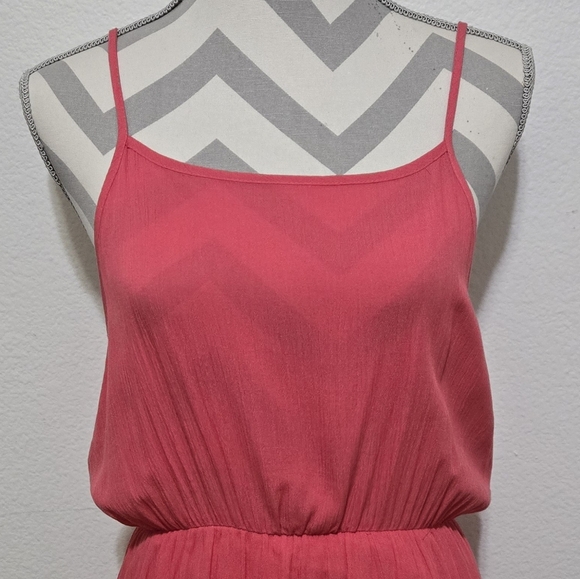 PEACH LOVE CALIFORNIA Coral Pink Midi Dress Spaghetti Straps Medium - Picture 3 of 15